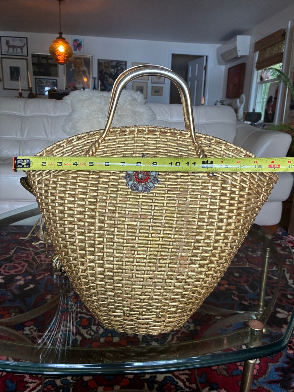 Vintage Koret Gold Woven Bucket Tote Bag with Decorative Medallion - Picture 13 of 13